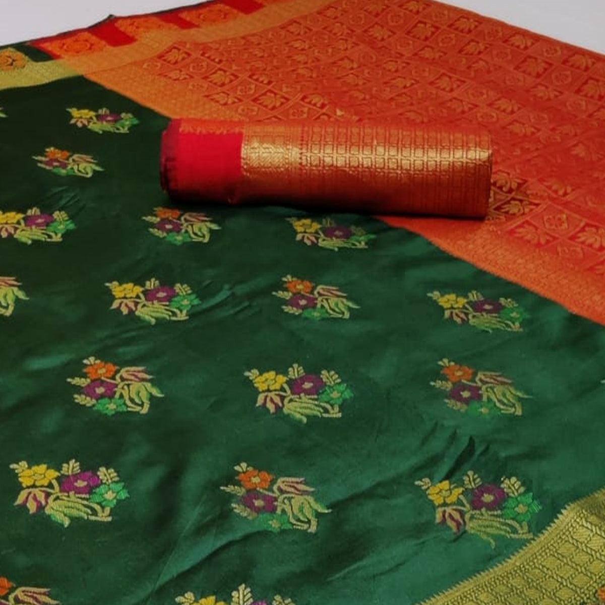 green-colored-festive-wear-woven-silk-saree-111110