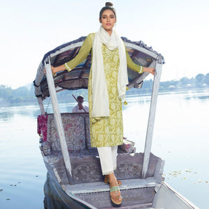 charming-green-colored-partywear-lakhnavi-printed-viscose-silk-kurti-pant-set-with-dupatta-98608
