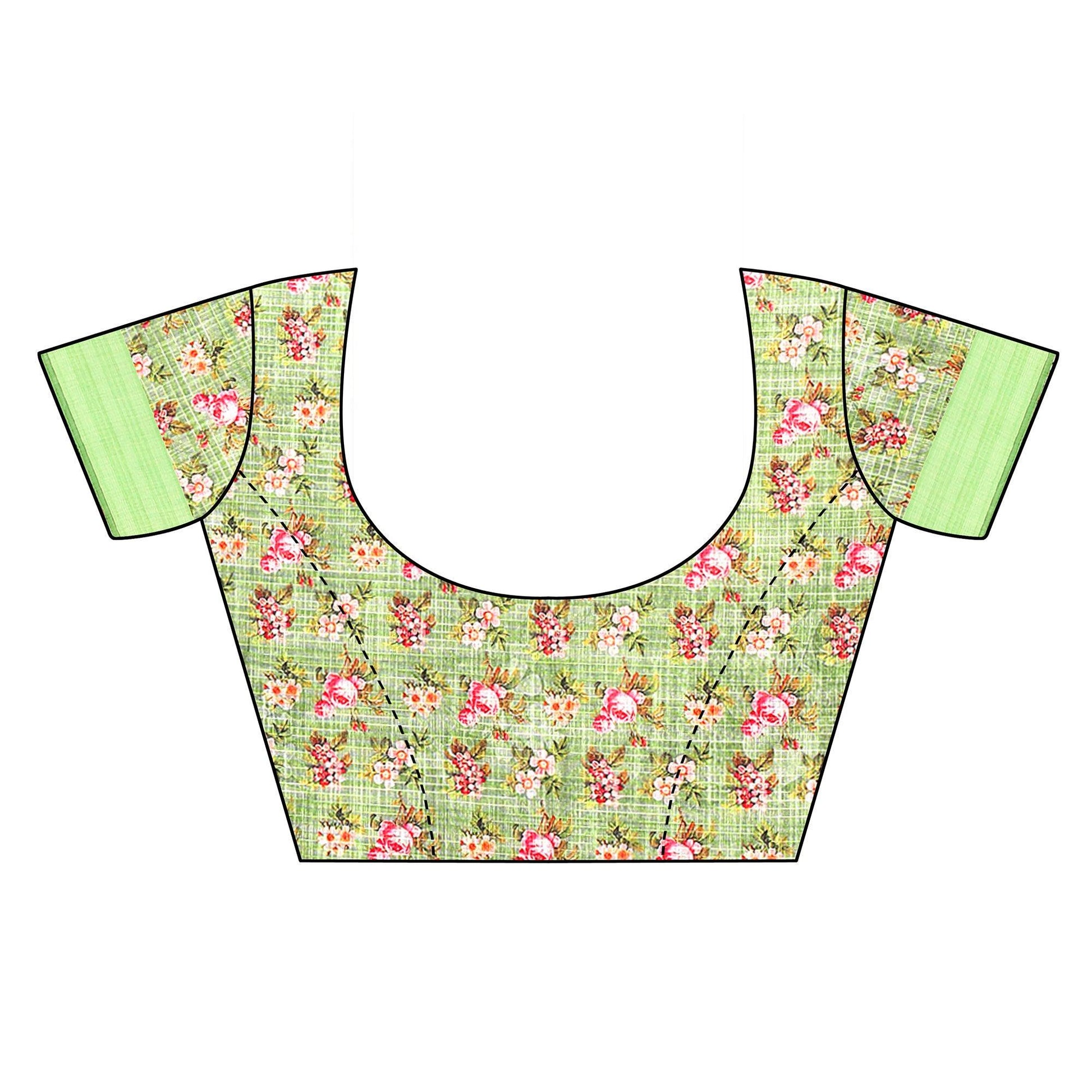 green-cream-casual-wear-floral-digital-printed-linen-slub-saree-117894