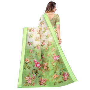 green-cream-casual-wear-floral-digital-printed-linen-slub-saree-117894