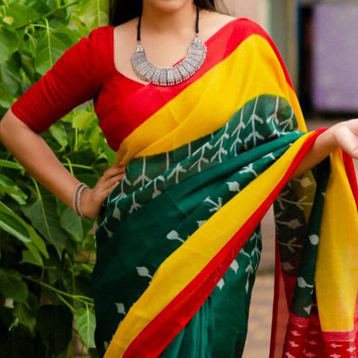 green-digital-ikkat-printed-linen-saree