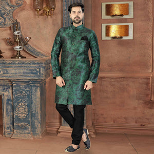 green-digital-printed-silk-mens-kurta-pyjama-set