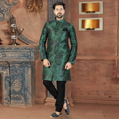 green-digital-printed-silk-mens-kurta-pyjama-set