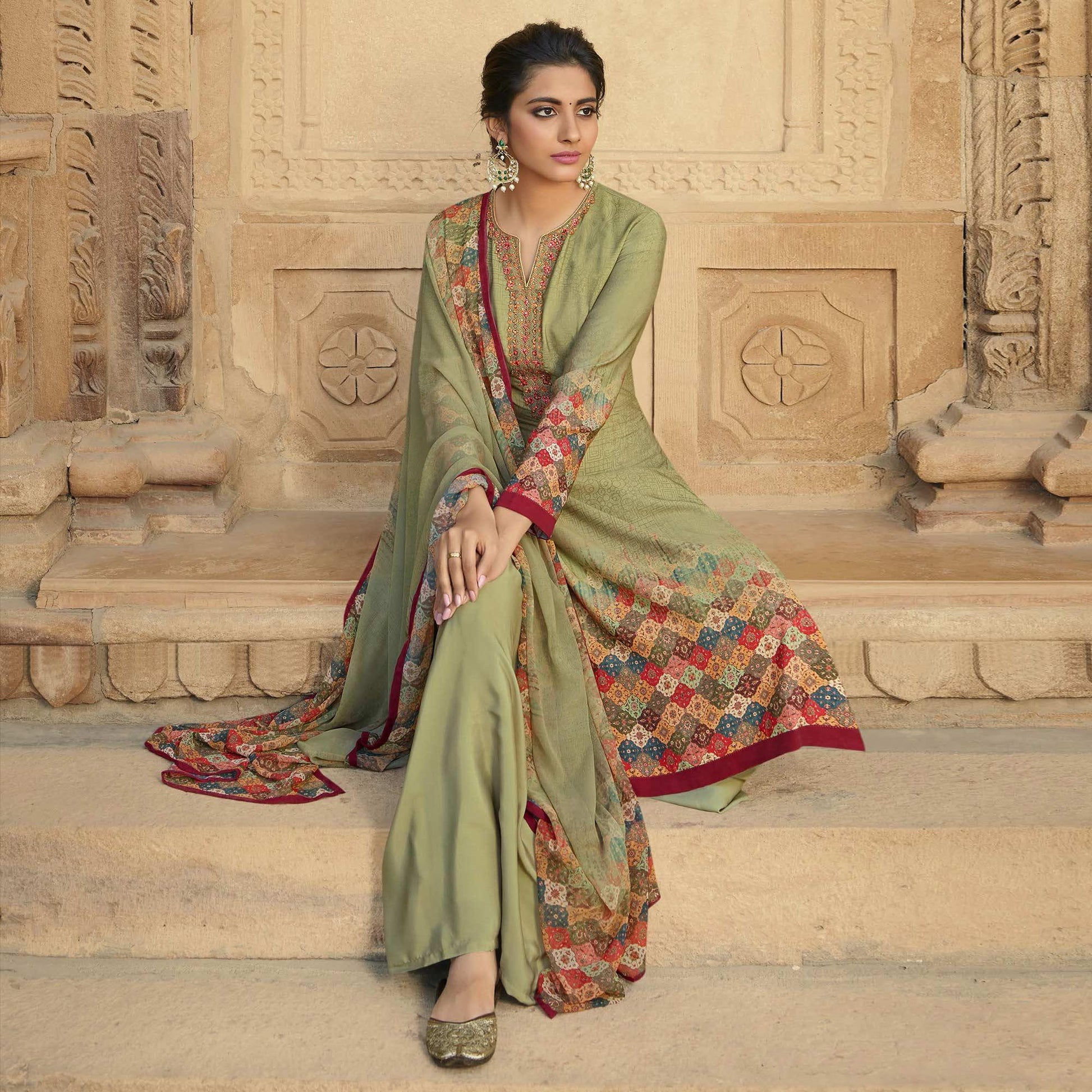green-digital-printed-art-silk-palazzo-suit