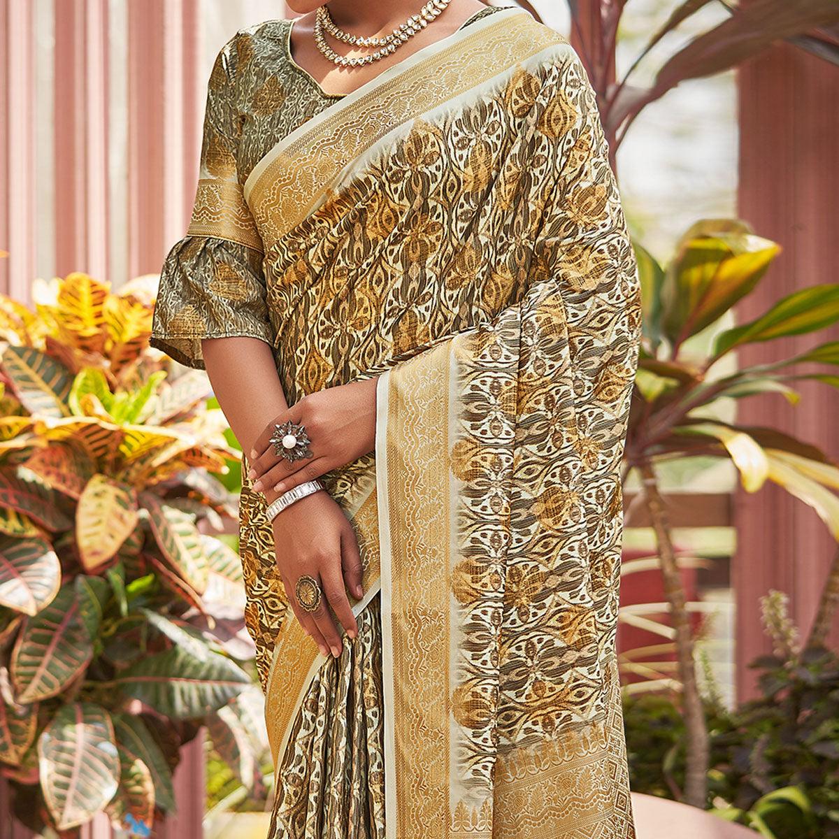 green-digital-printed-art-silk-saree