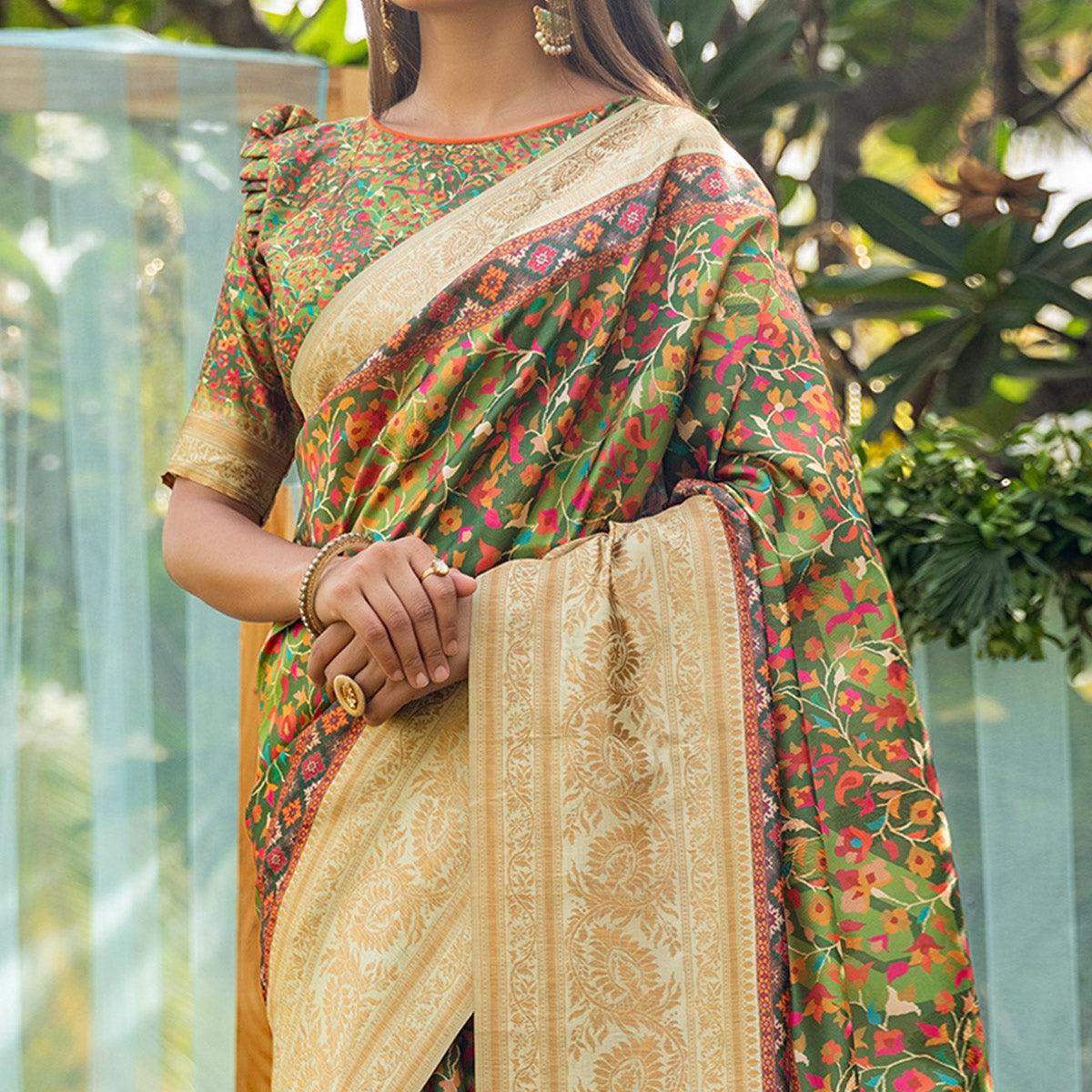 green-digital-printed-art-silk-saree-1