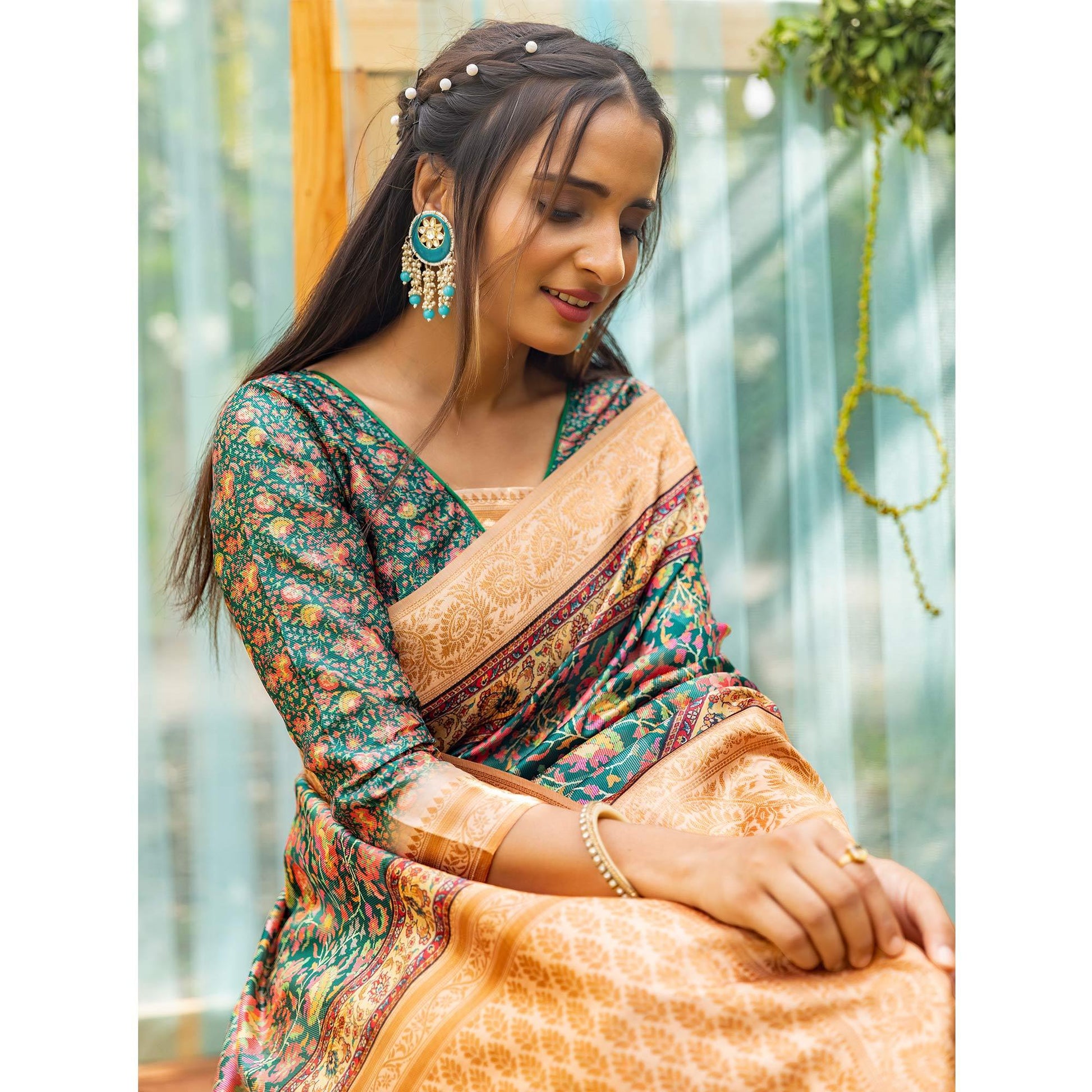 green-digital-printed-art-silk-saree-2