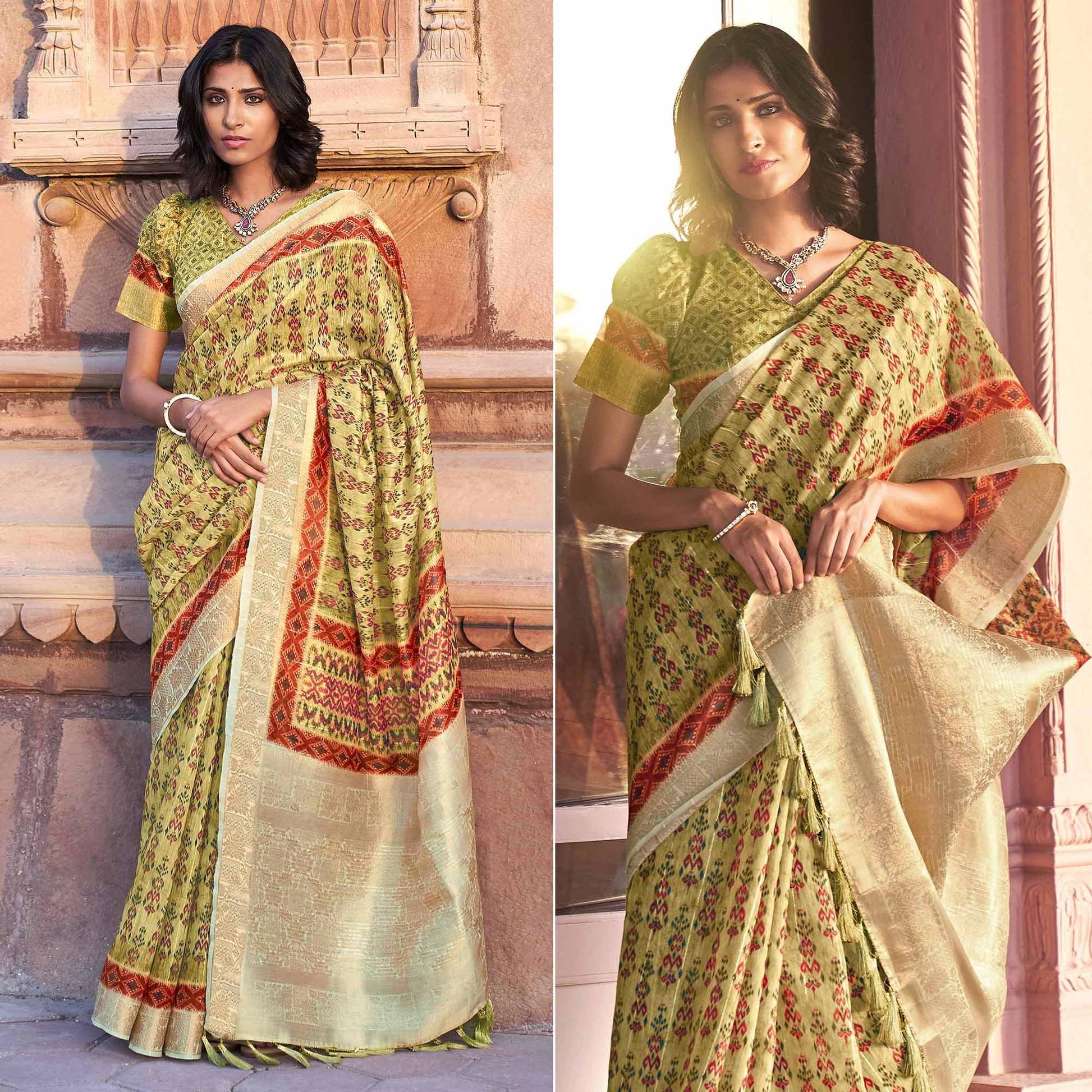 green-digital-printed-linen-saree-144877