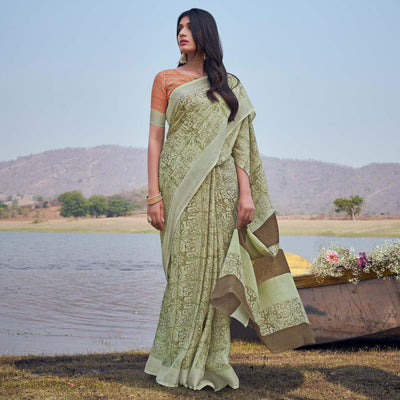green-digital-printed-linen-saree