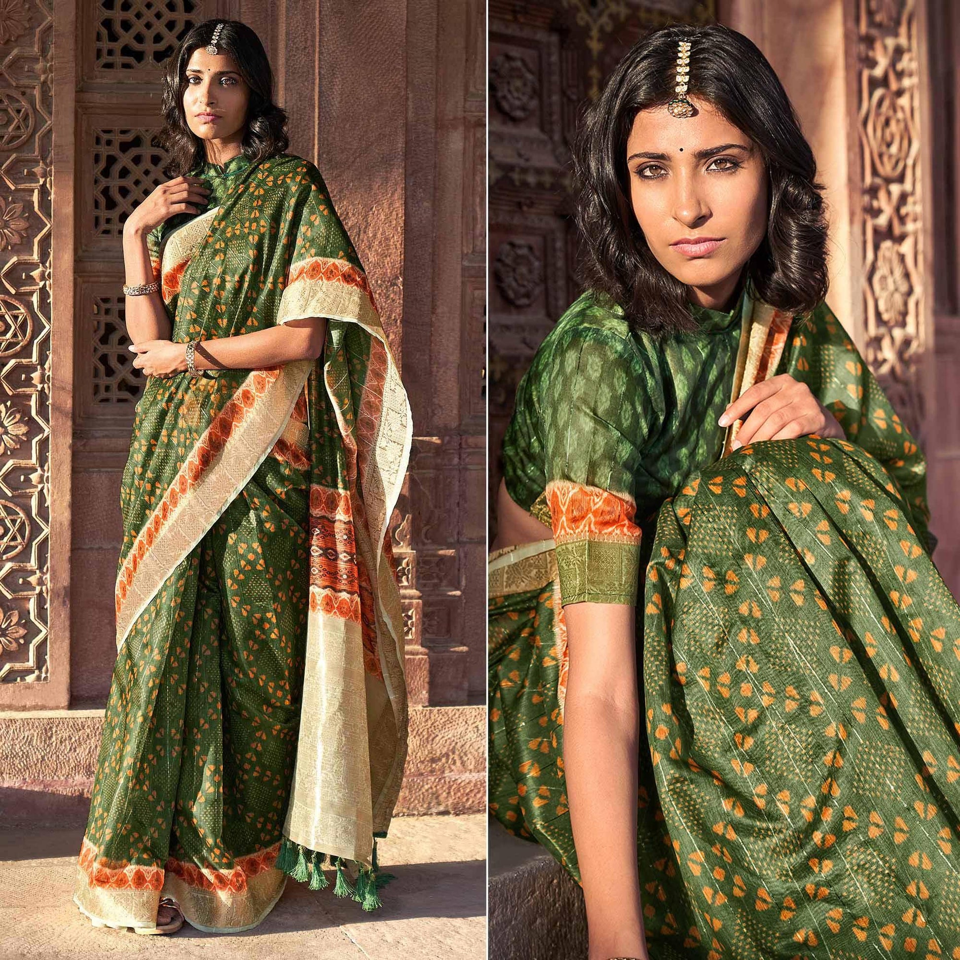 green-digital-printed-linen-saree-144878
