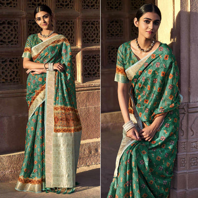 green-digital-printed-linen-saree-144881