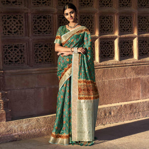 green-digital-printed-linen-saree-144881