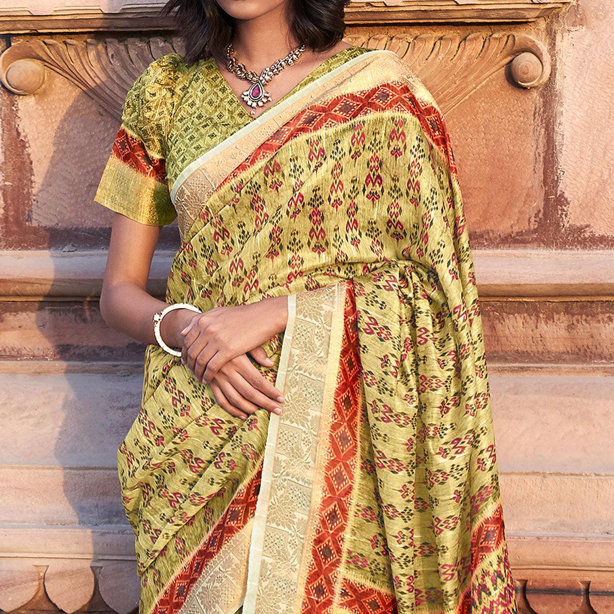 green-digital-printed-linen-saree-144877