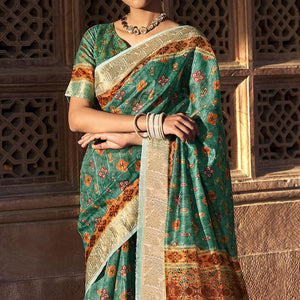 green-digital-printed-linen-saree-144881