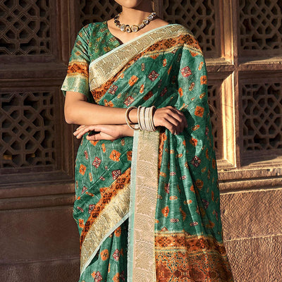 green-digital-printed-linen-saree-144881
