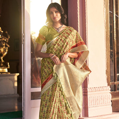 green-digital-printed-linen-saree-144877