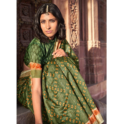 green-digital-printed-linen-saree-144878