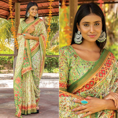 green-digital-printed-linen-saree-with-tassels