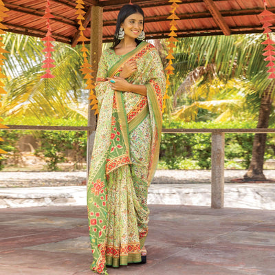green-digital-printed-linen-saree-with-tassels