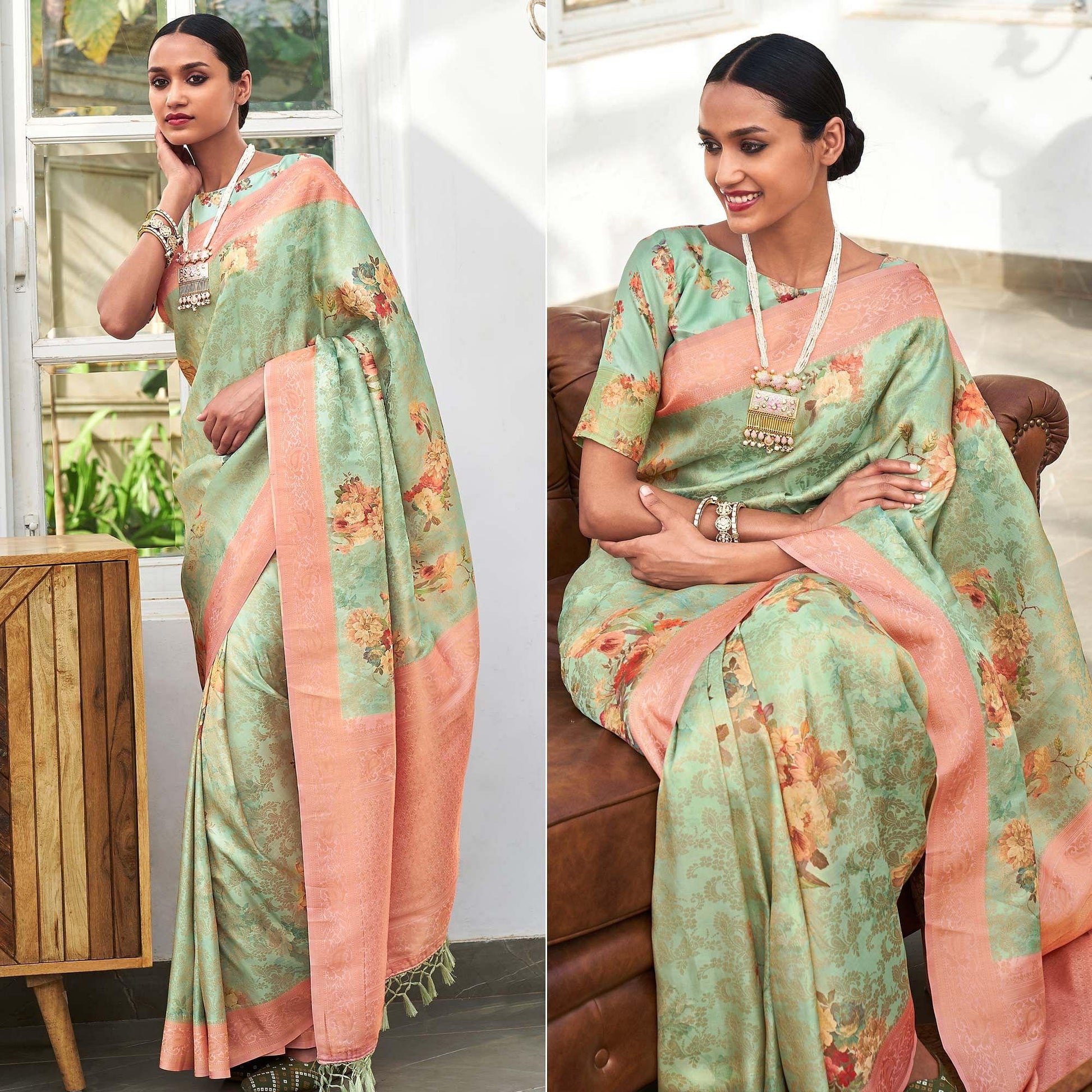 green-digital-printed-pure-silk-saree-with-tassels-144073