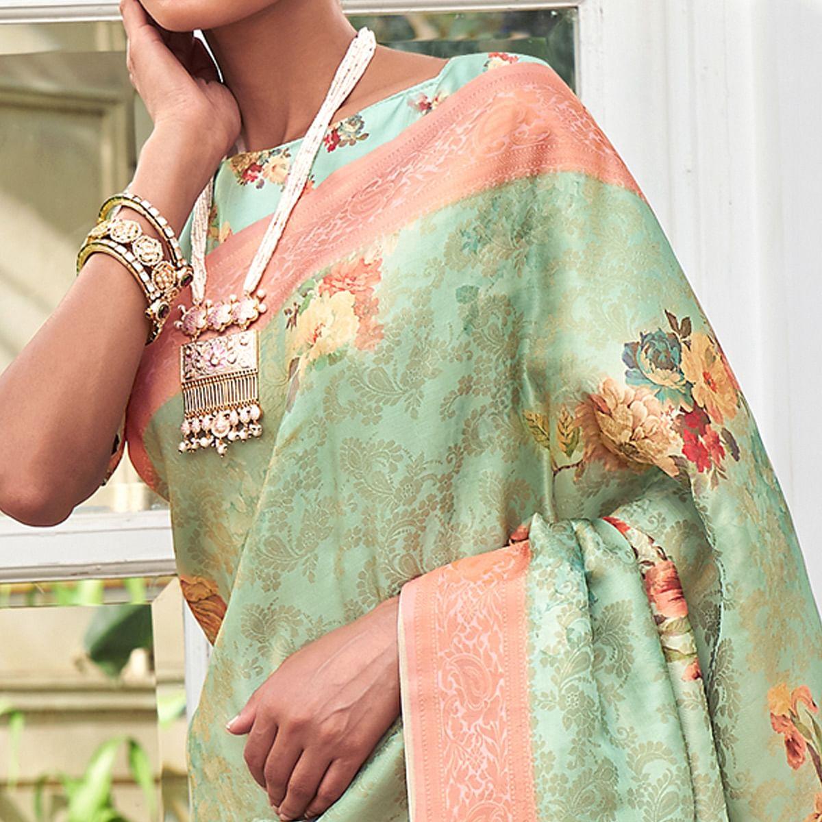 green-digital-printed-pure-silk-saree-with-tassels-144073