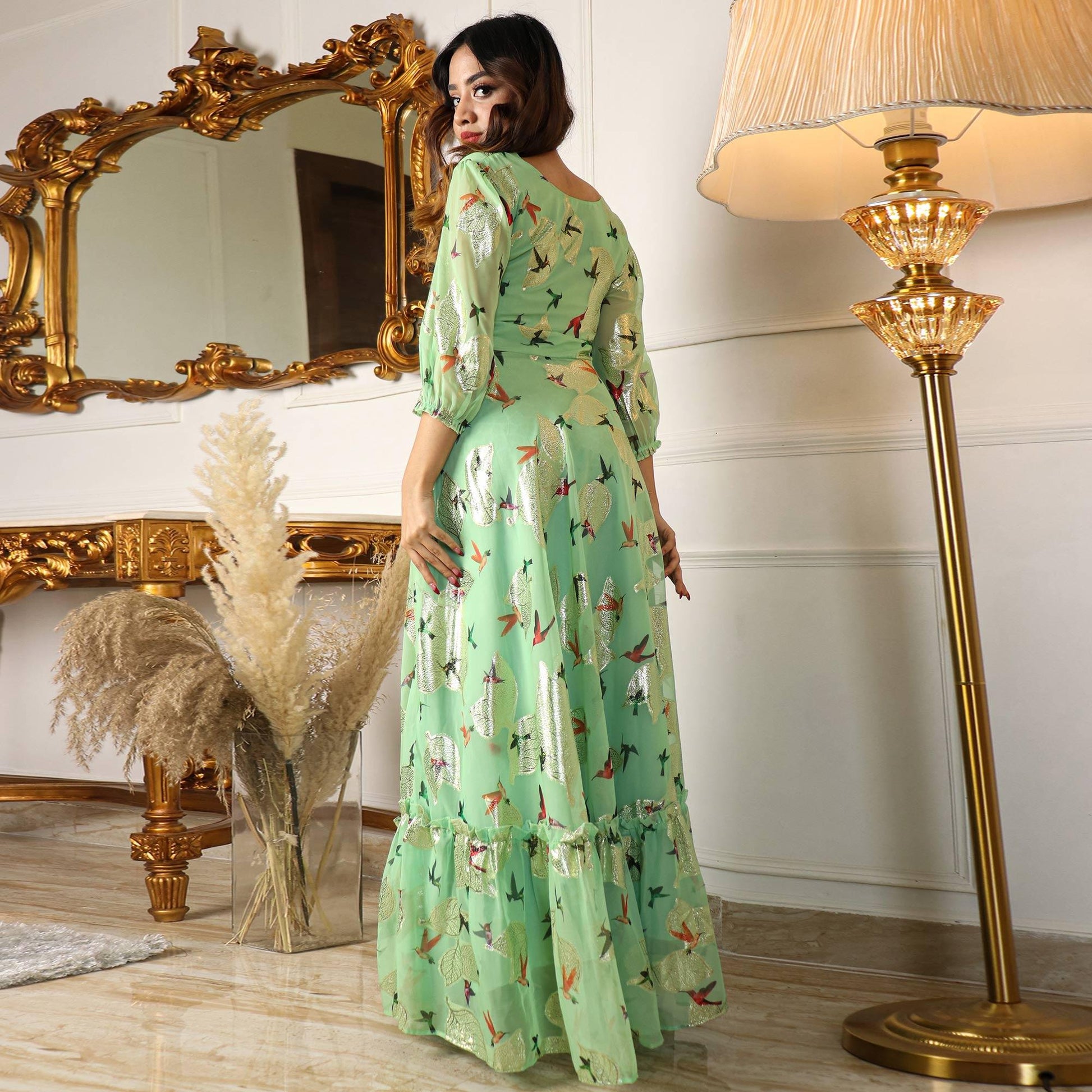green-digital-sparrow-printed-jacquard-georgette-partywear-gown-138220