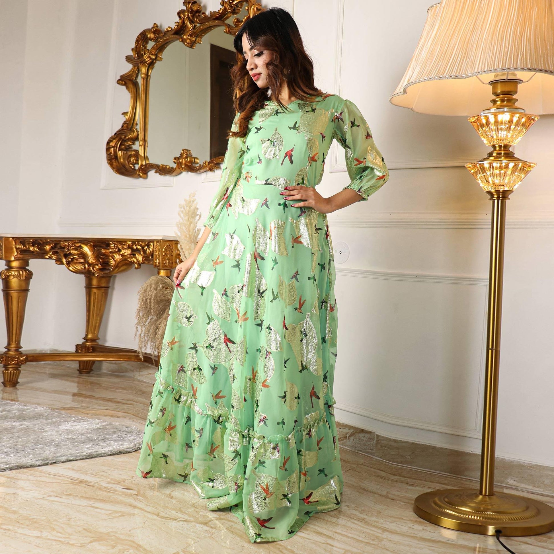 green-digital-sparrow-printed-jacquard-georgette-partywear-gown-138220