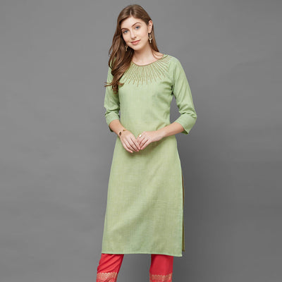 attractive-green-colored-partywear-embroidered-cotton-kurti