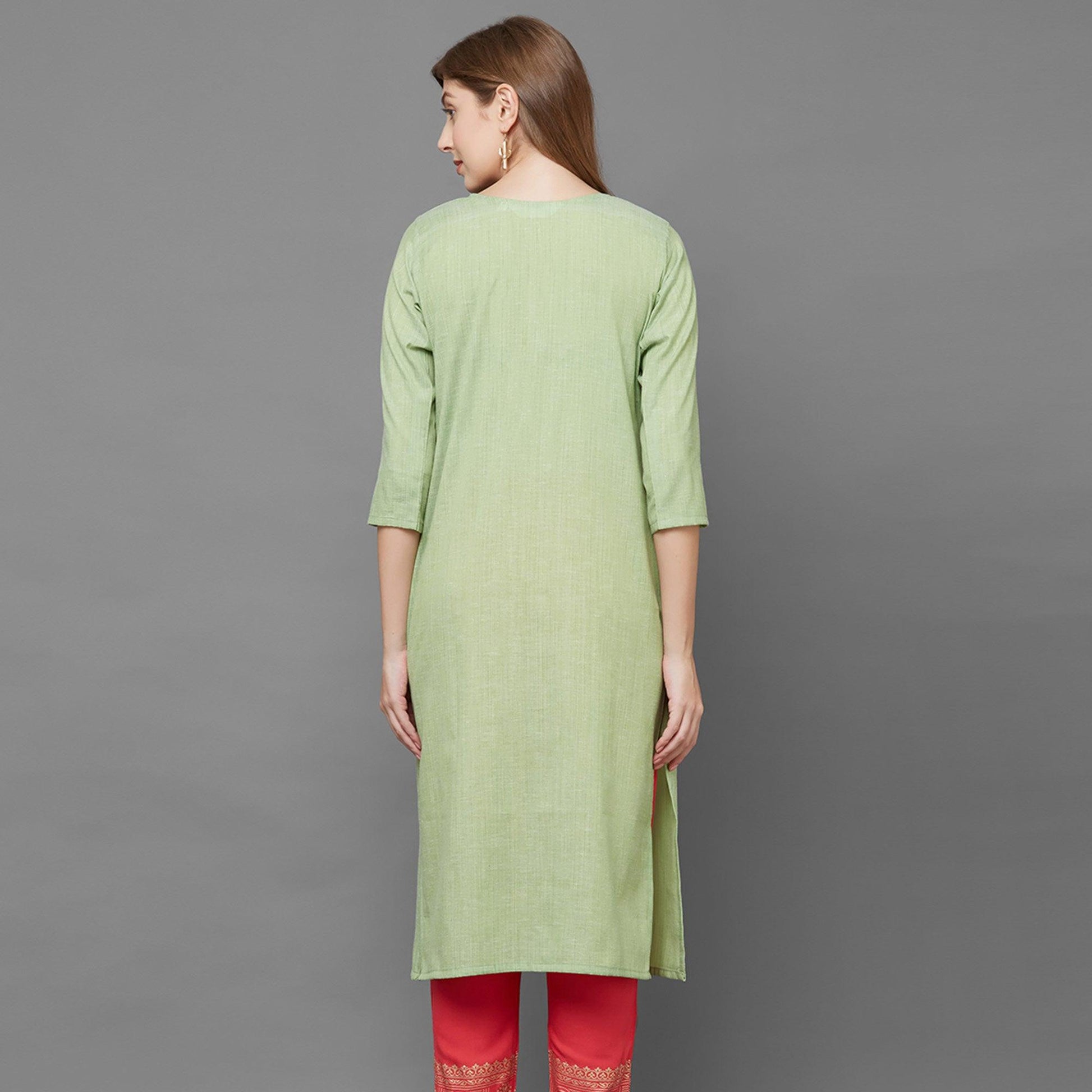 attractive-green-colored-partywear-embroidered-cotton-kurti