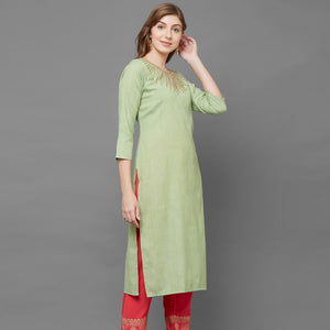 attractive-green-colored-partywear-embroidered-cotton-kurti