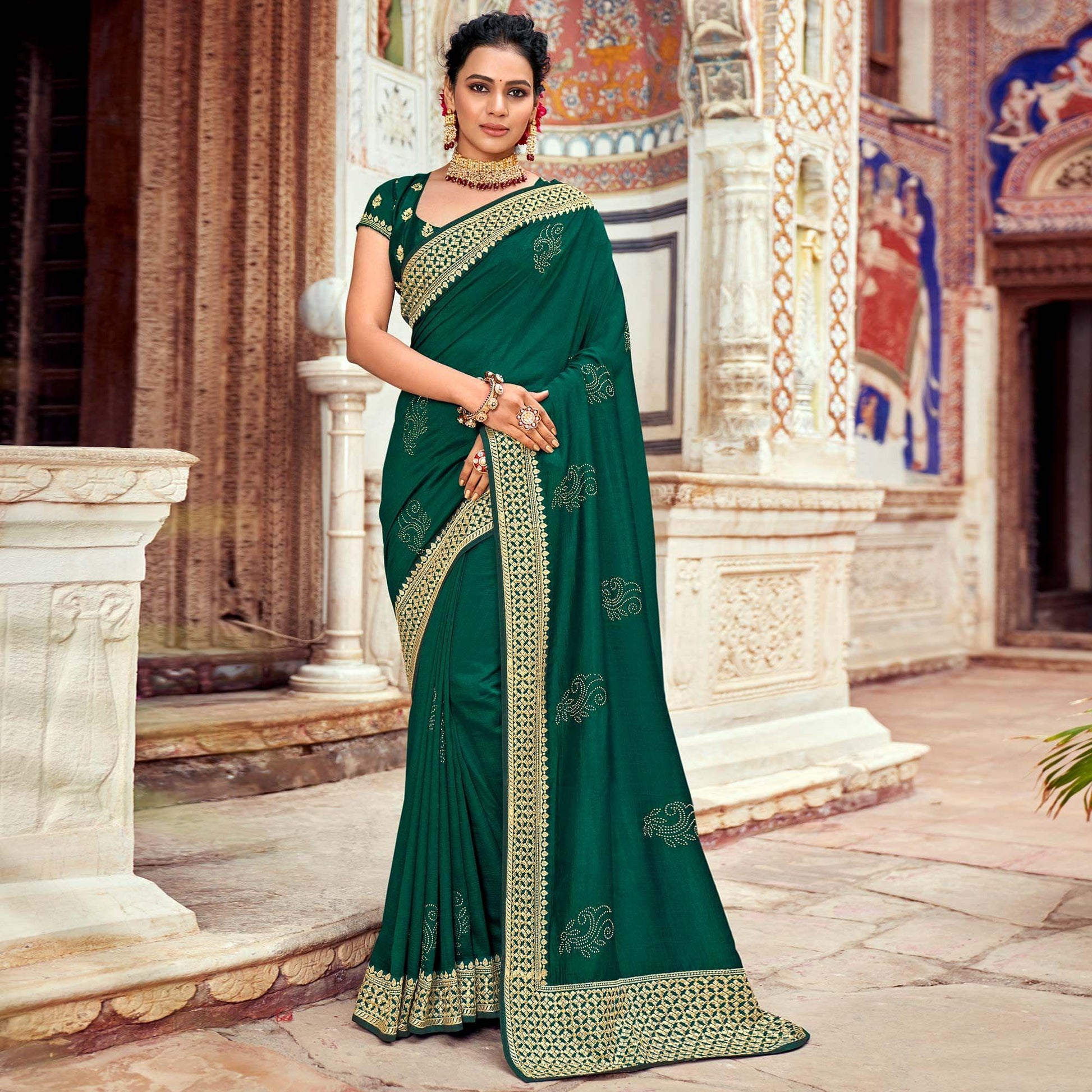 green-embellished-vichitra-silk-saree-143928