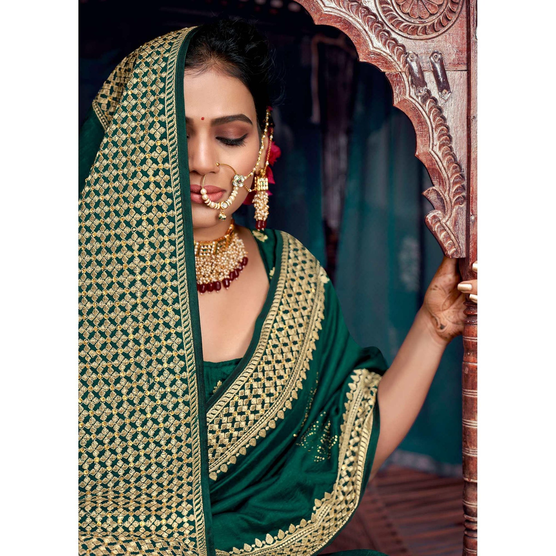 green-embellished-vichitra-silk-saree-143928