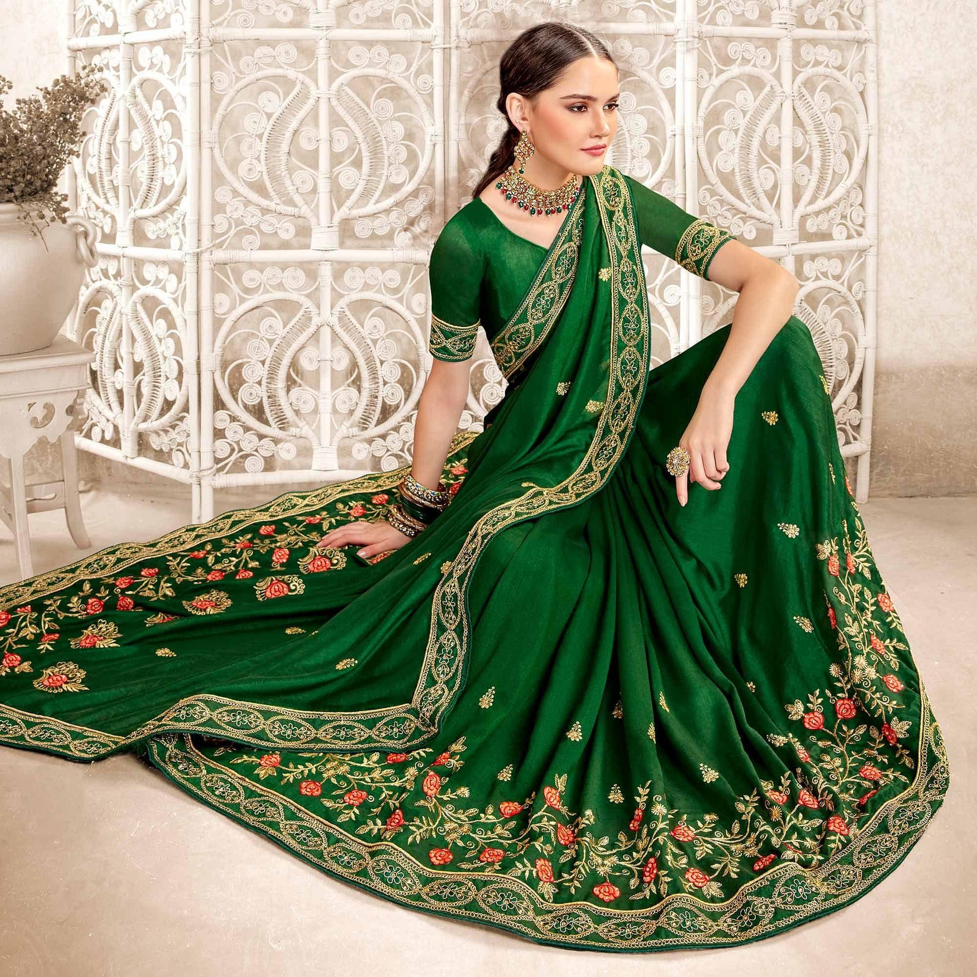 green-embellished-with-embroidered-art-silk-saree-143380