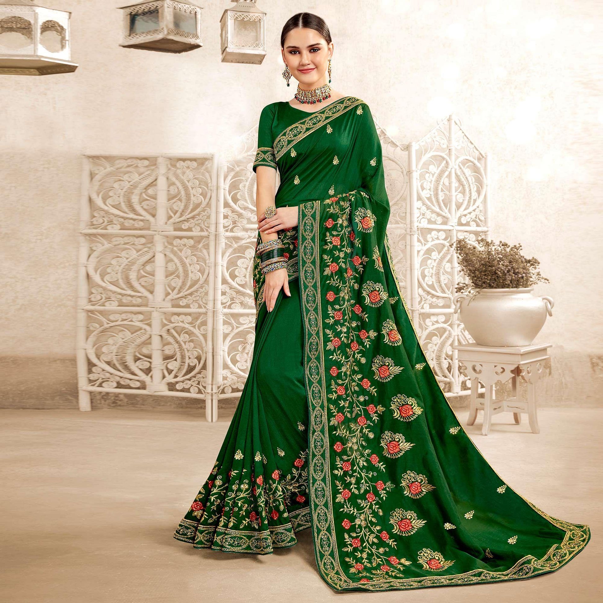 green-embellished-with-embroidered-art-silk-saree-143380