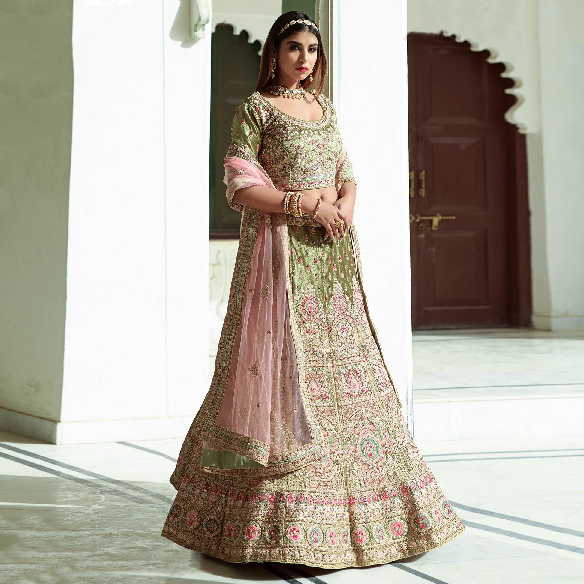 green-embellished-with-embroidered-velvet-lehenga-choli-144410