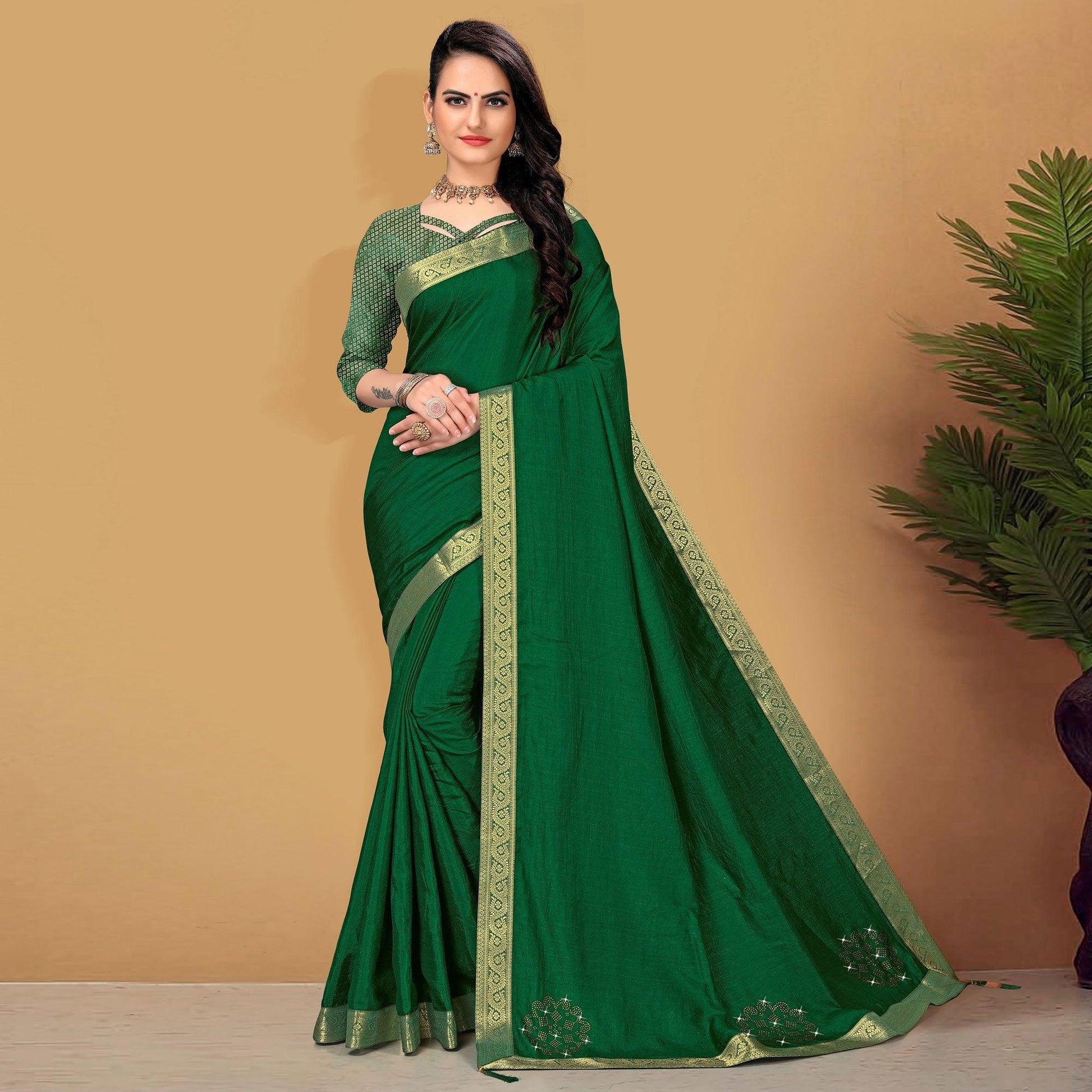 green-embellished-with-embroidered-vichitra-silk-saree-2