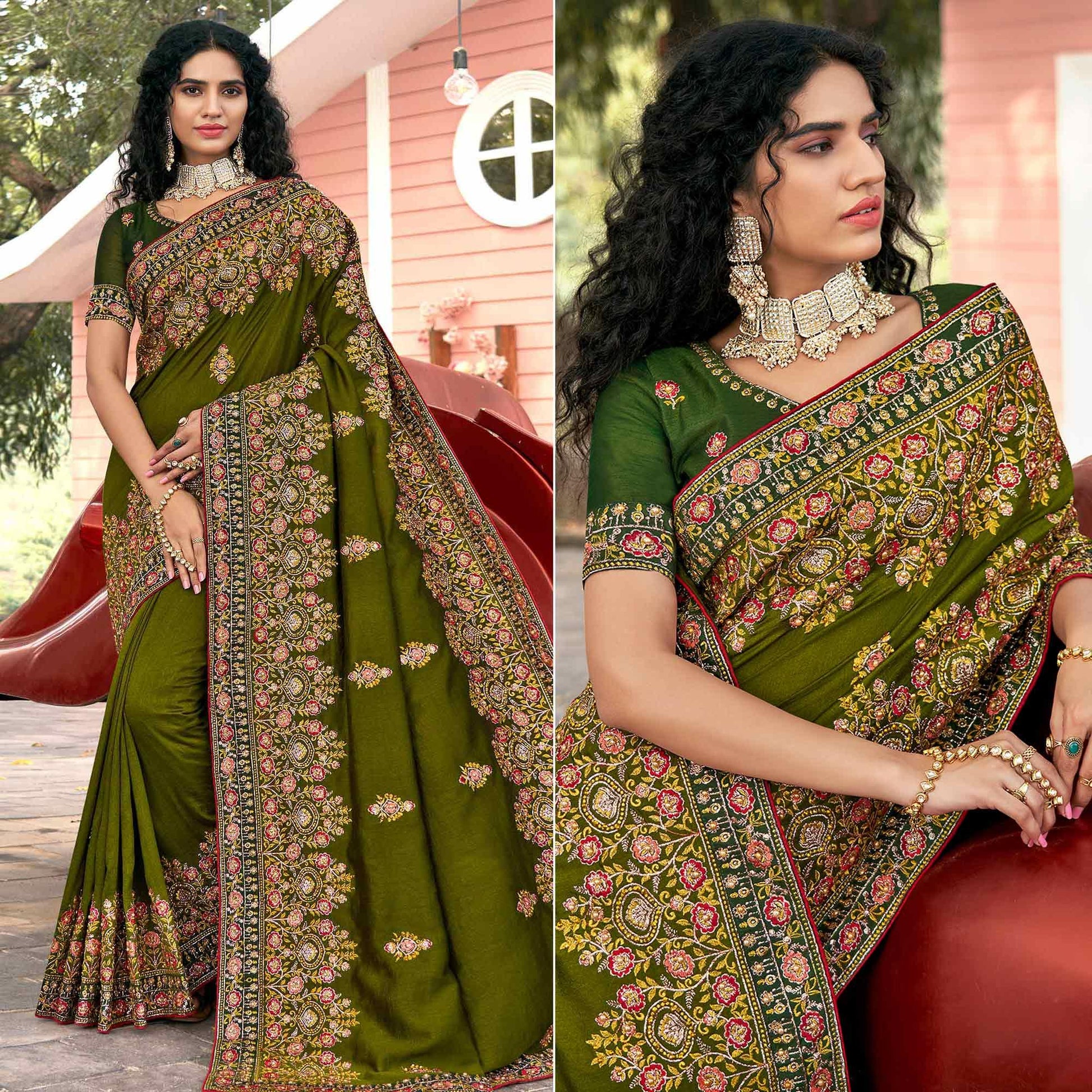 green-embellished-with-embroidered-vichitra-silk-saree-4
