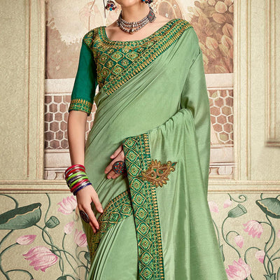 green-embellished-with-embroidered-vichitra-silk-saree-143376
