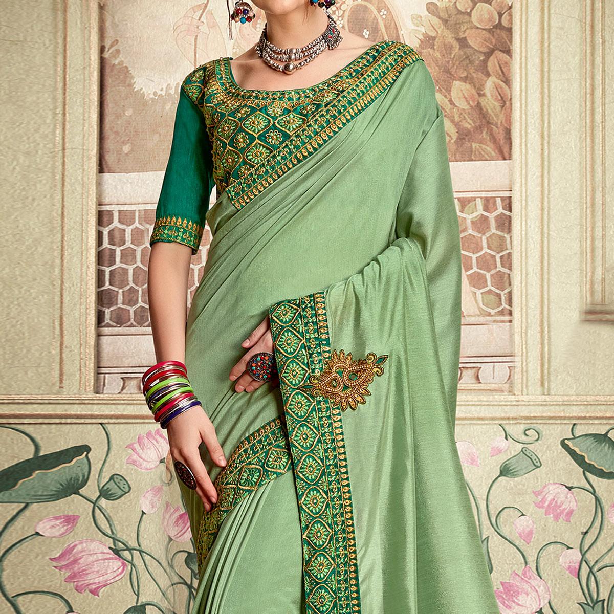 green-embellished-with-embroidered-vichitra-silk-saree-143376