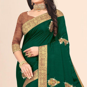 green-embellished-with-embroidered-vichitra-silk-saree