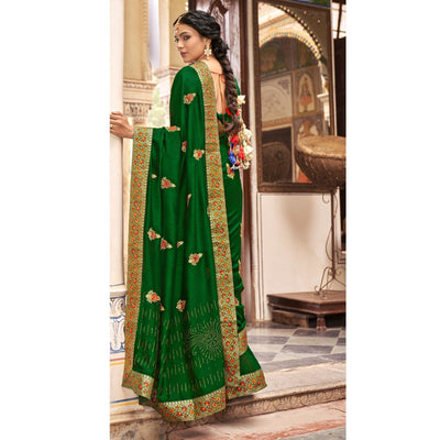 green-embellished-with-embroidered-vichitra-silk-saree-3