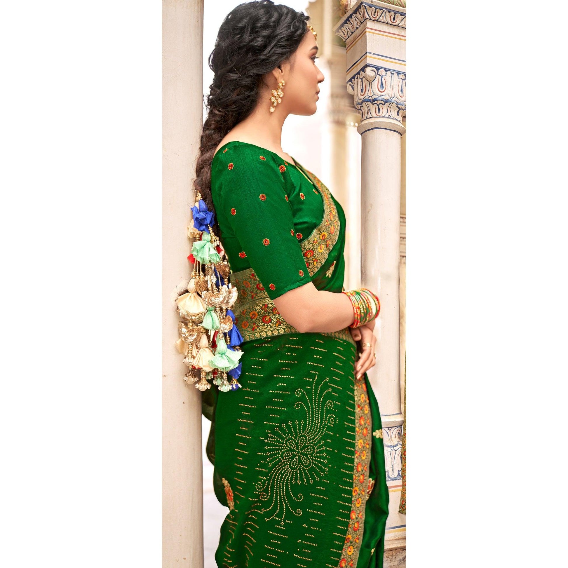 green-embellished-with-embroidered-vichitra-silk-saree-3