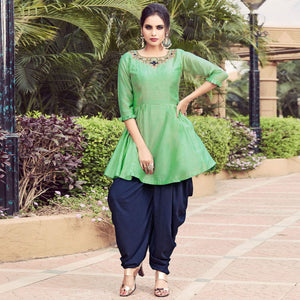 green-embroidered-art-silk-indo-western-dress