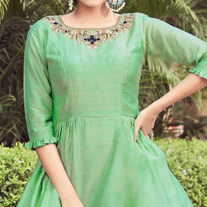 green-embroidered-art-silk-indo-western-dress