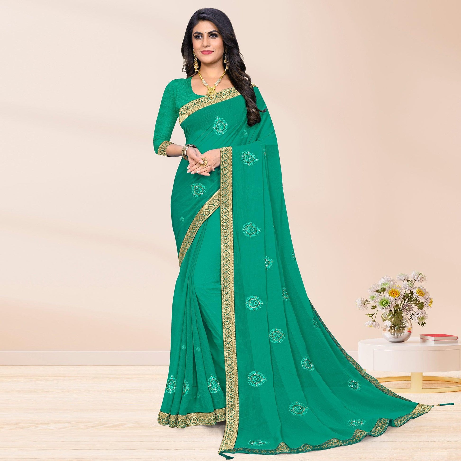 green-embroidered-chiffon-saree