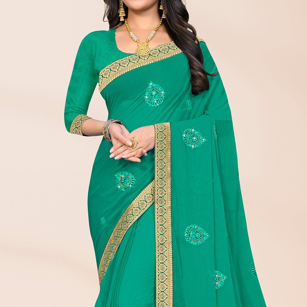 green-embroidered-chiffon-saree