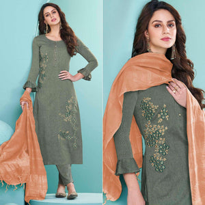 green-embroidered-cotton-kurti-pant-set-with-dupatta-143127