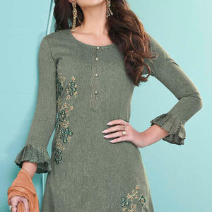 green-embroidered-cotton-kurti-pant-set-with-dupatta-143127