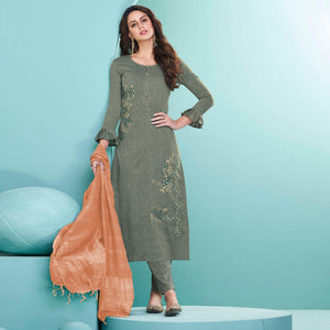 green-embroidered-cotton-kurti-pant-set-with-dupatta-143127