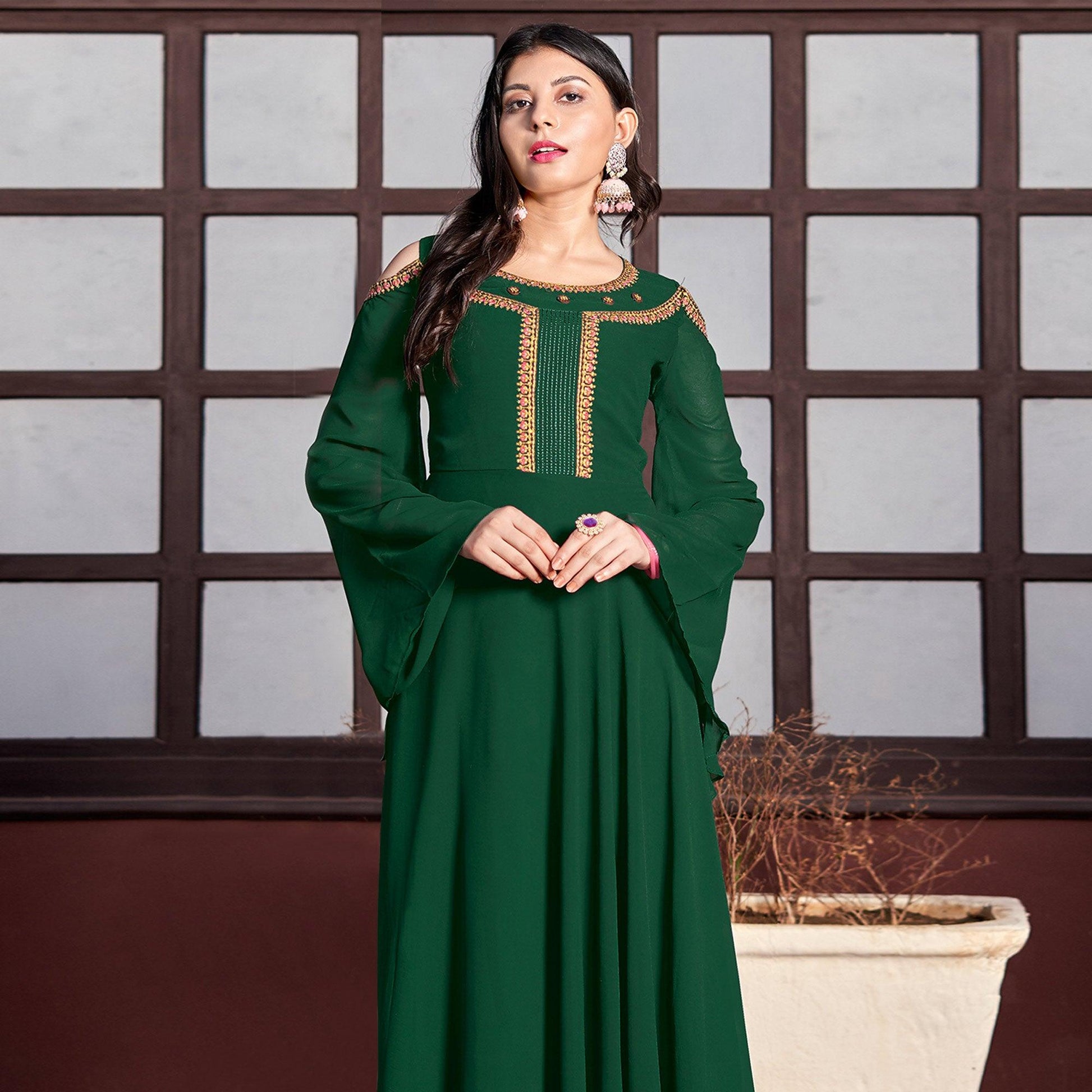 green-embroidered-crepe-gown